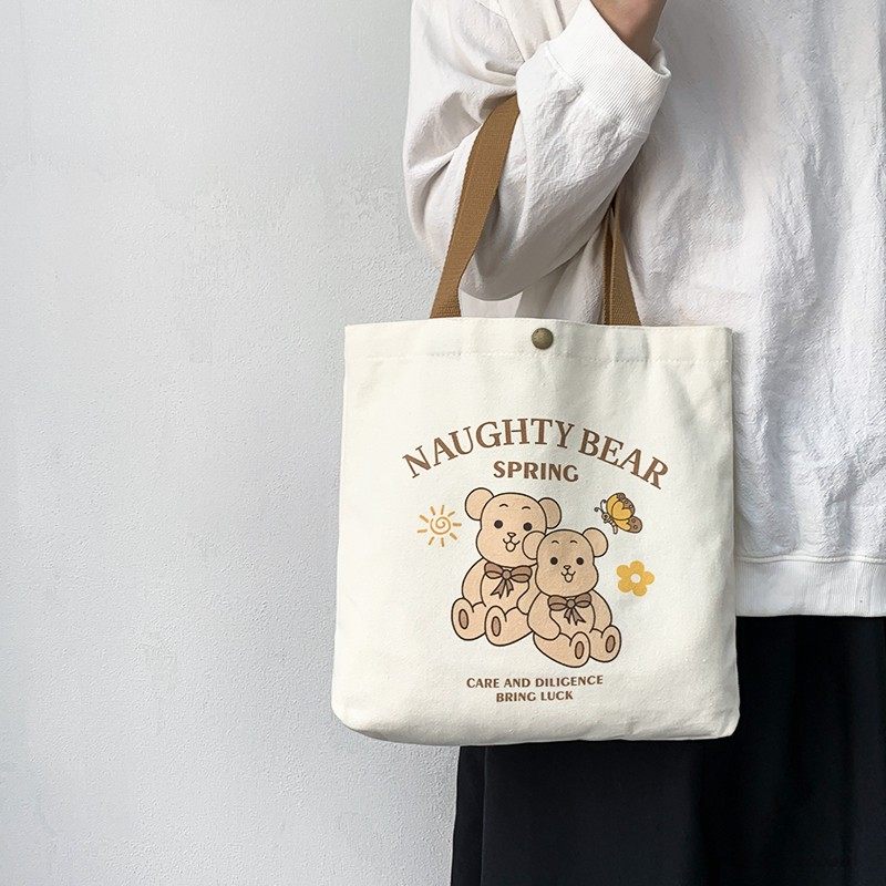 2025新款小熊帆布包女中学生便携上班小号手拎便当包手提包帆布袋,淘宝优惠券,粉丝福利购,淘宝优惠卷