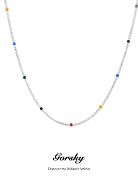 多巴胺彩色串珠纯银锁骨链