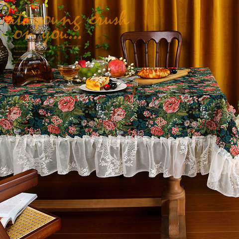 美式餐桌布高级感复古风蔷薇花长方圆形客厅茶几多用防尘盖巾罩,淘宝优惠券,粉丝福利购,淘宝优惠卷