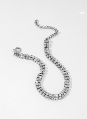 银色水钻手链女双排手环饰品小众