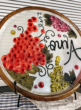 外贸货！20英寸葡萄热熔浮雕立体玻璃装饰盘 玄关超大装饰盘 果盘