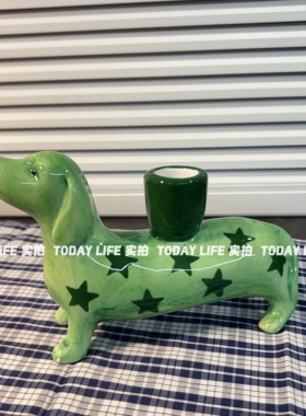 外贸孤品腊肠狗陶瓷烛台牙刷架