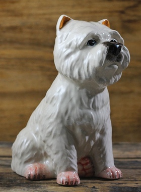 泰国手工新居陶瓷手绘动物存白色西高地犬储蓄罐家居摆件礼钱罐