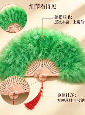羽毛扇子旗袍走秀舞蹈表演折扇