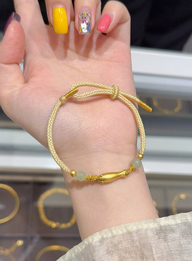 黄金小海豚编绳手链女999足金小金鱼手工手绳520送女朋友