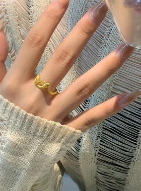黄金灵蛇戒指女款999足金蛇素圈戒子时尚指环生日礼物送女友老婆