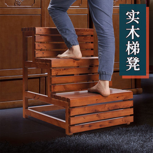 楼梯凳子二步三步台阶凳阶梯凳实木家用成人儿童加厚整装发货66高 - 图0