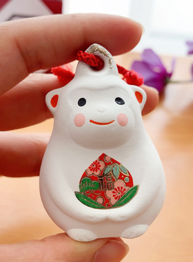 生肖猴子福桃招福好运土铃摆件