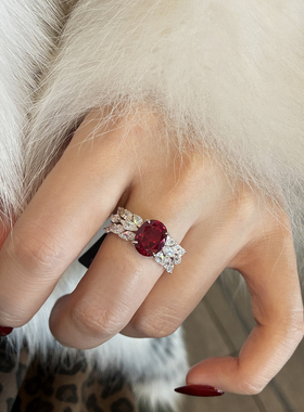 超美3克拉鸽血红红宝石戒指