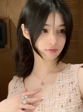 轻奢精致红宝石扇子玫瑰金项链