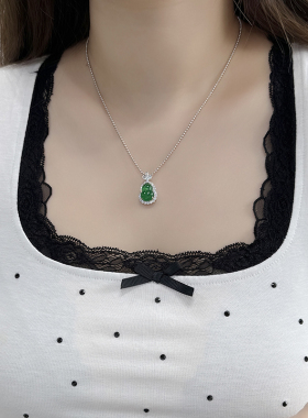 新中式天然绿玉髓玛瑙葫芦吊坠项链女镶嵌镶钻冰种阳绿福禄寿小号