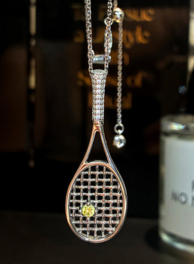 个性925纯银镶钻网球拍吊坠项链