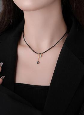 简约百搭黑色串珠流苏项链