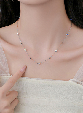 纯银简约时尚方糖水晶项链