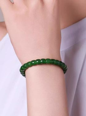 新中式国潮风天然和田玉碧玉直切归圆手串女款玉石手链礼物带证