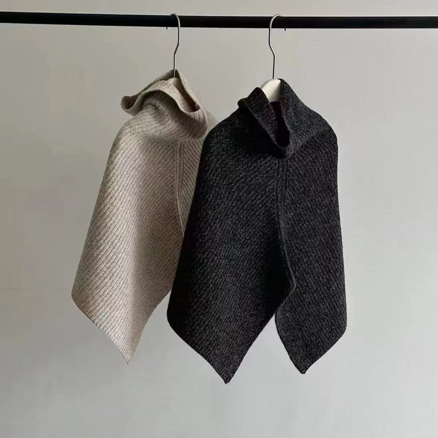 杏色高领开叉羊绒披肩女秋冬毛衣围脖斗篷叠穿羊毛坎肩套头针织衫,淘宝优惠券,粉丝福利购,淘宝优惠卷