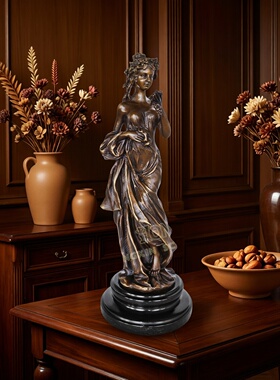 欧式黄铜花神少女雕塑工艺品摆件