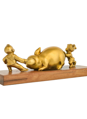 装饰品摆件鸿鑫雕塑黄铜孩童戏猪