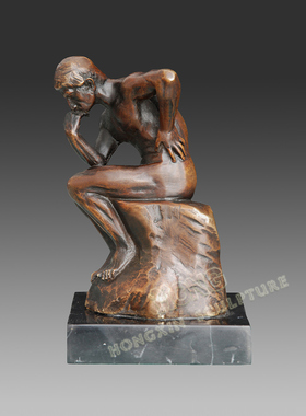 罗丹名著思想者鸿鑫雕塑黄铜欧式