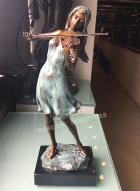 小提琴手摆件鸿鑫雕塑黄铜艺术