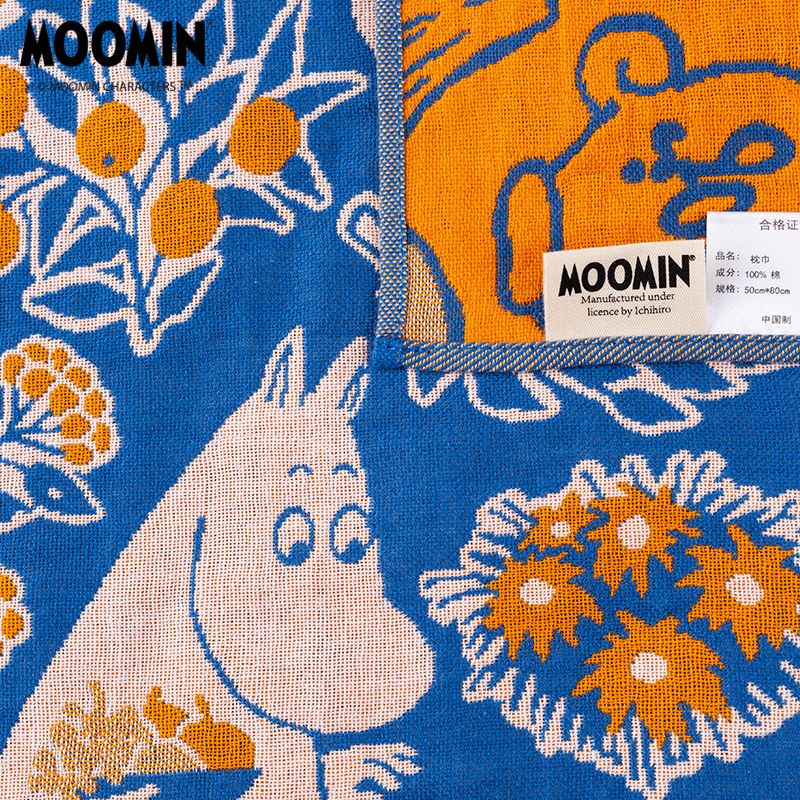 夕才儿美术馆MOOMIN姆明纯棉枕巾纱布毛圈成人单双人情侣款一枚装 - 图3