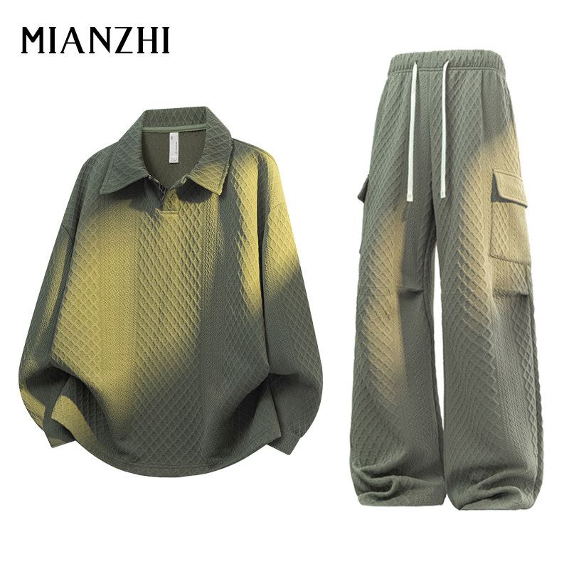 棉致肌理感卫衣套装男春秋季翻领长袖POLO衫套装加肥加大码两件套,淘宝优惠券,粉丝福利购,淘宝优惠卷