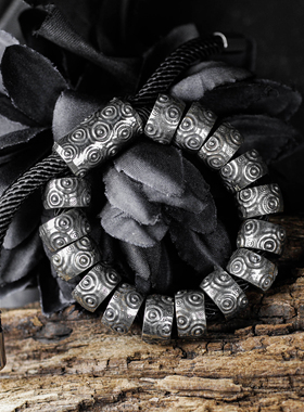 水波纹圆珠子散珠子手串手链手环串珠可调节天珠复古男女款白铜