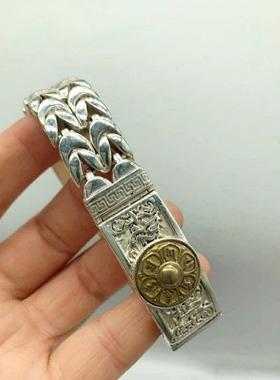 做旧白铜镀银铸造手链男人结缘