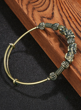 仿古做旧黄铜貔貅手镯工艺品