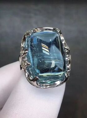 海蓝宝戒指镶嵌打造晶体通透色泽浓郁别致简约直播一件代发