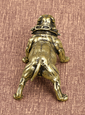 黄铜恶霸犬田园土狗法斗摆件古铜器微雕件旺财仿古玩手工办公家居