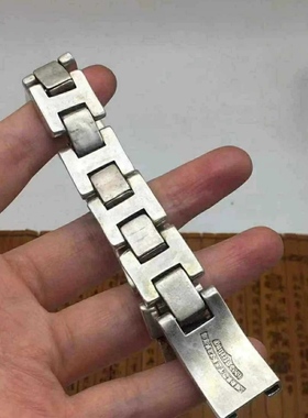 做旧白铜镀银手工铸造手链男人十字花环环相扣手镯霸气嘻哈风