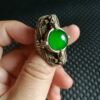 Antique collection vintage old silver inlaid with chrysoprase agate ring Miao silver living ring