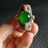 Antique collection vintage old silver inlaid with chrysoprase agate ring Miao silver living ring