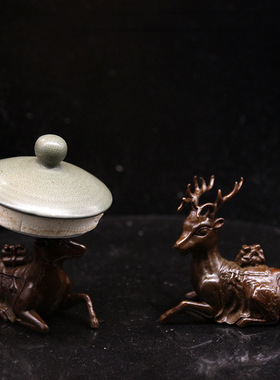 纯铜福鹿茶道茶宠实心