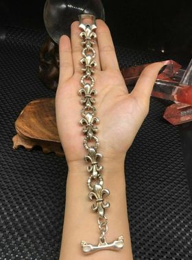 老旧白铜手工铸造苗族银手链男人手镯个性嘻哈风民族风