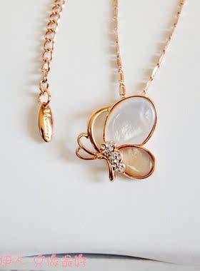 玫瑰金贝壳蝴蝶水晶防过敏短链