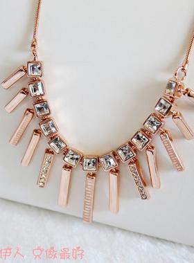 玫瑰金色流苏方形印花防过敏短链