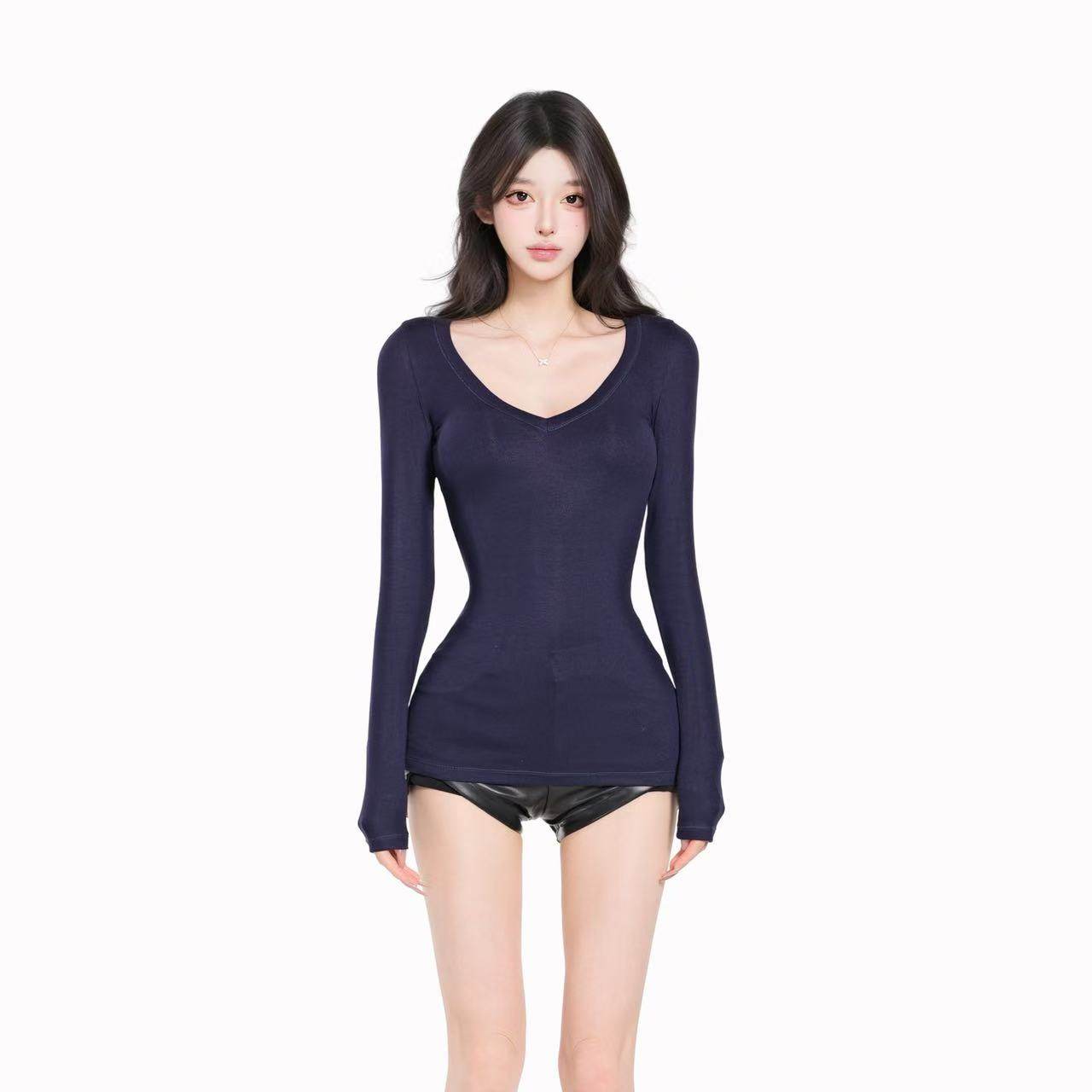 龙牙童推荐【正肩掐腰长袖T】显瘦女款休闲t恤女士修身保暖V领贴,淘宝优惠券,粉丝福利购,淘宝优惠卷