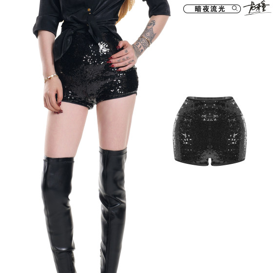 清 龙牙童推荐【暗夜流光】复古美式辣妹风短裤亮片显瘦性感时尚