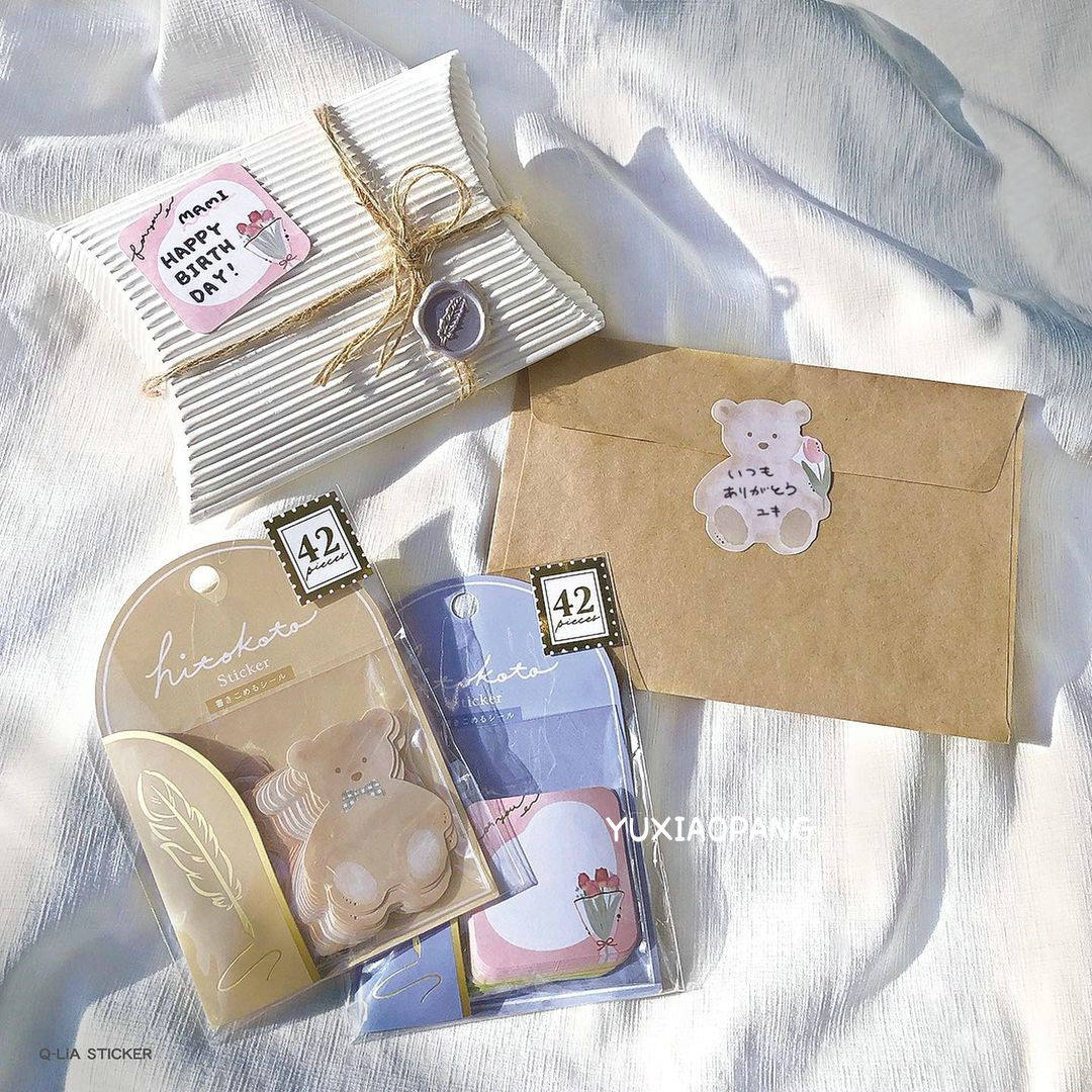 hitokoto系列限定 日本 qlia限量款贴纸包手账素材可书写留言42枚 - 图1