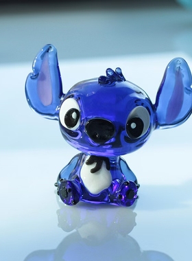 淄博琉璃摆件工艺品卡通史迪仔玻璃手办桌面车载中控装饰有趣饰品