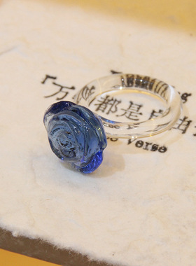 淄博琉璃玫瑰花戒指水晶手工饰品生日礼物高级感小众设计轻奢