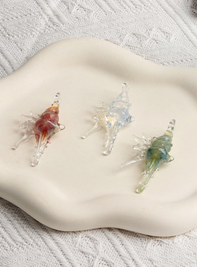 淄博琉璃美人鱼海螺吊坠玻璃手工饰品水晶配饰项链高级感小众