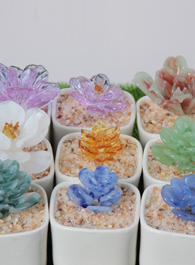 淄博琉璃小摆件多肉仙人掌豆芽盆栽办公室玻璃工艺品礼物