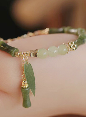 新中式国风橄榄玉竹节串珠手链女小众高级感和田玉圆珠手串饰批发