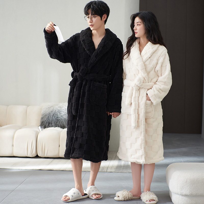 情侣睡袍秋冬季浴袍长款加绒加厚双面海岛绒男女款可外穿家居服,淘宝优惠券,粉丝福利购,淘宝优惠卷