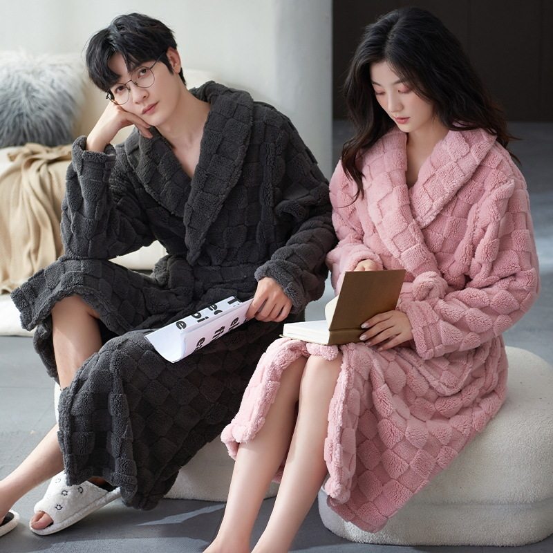 情侣睡袍秋冬季浴袍长款加绒加厚双面海岛绒男女款可外穿家居服,淘宝优惠券,粉丝福利购,淘宝优惠卷