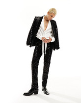 Beauty Chicks British Straight Mail New 2023 Black Sequin Banquets Casual Inn Temperament Fashion Handsome Suit Suit