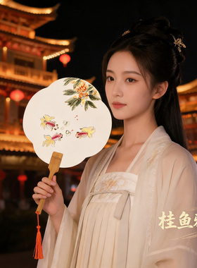 纯手绘国画桂花团扇中式古风手工